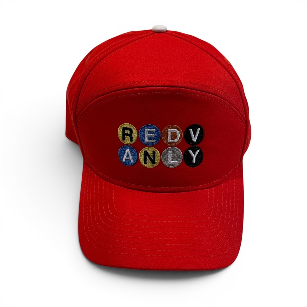 Redvanly Embroidered Red Snapback Hat Subway Polyester 5 Panel Cap Adjustable